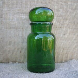 Vintage Green Glass Bubble Top Apothecary Jar Belgium
